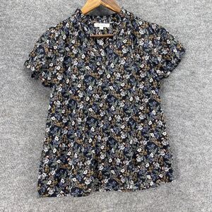 Monday Fun Blouse Women S Small Black Floral V-Neck Short Sleeve Pullover Casual